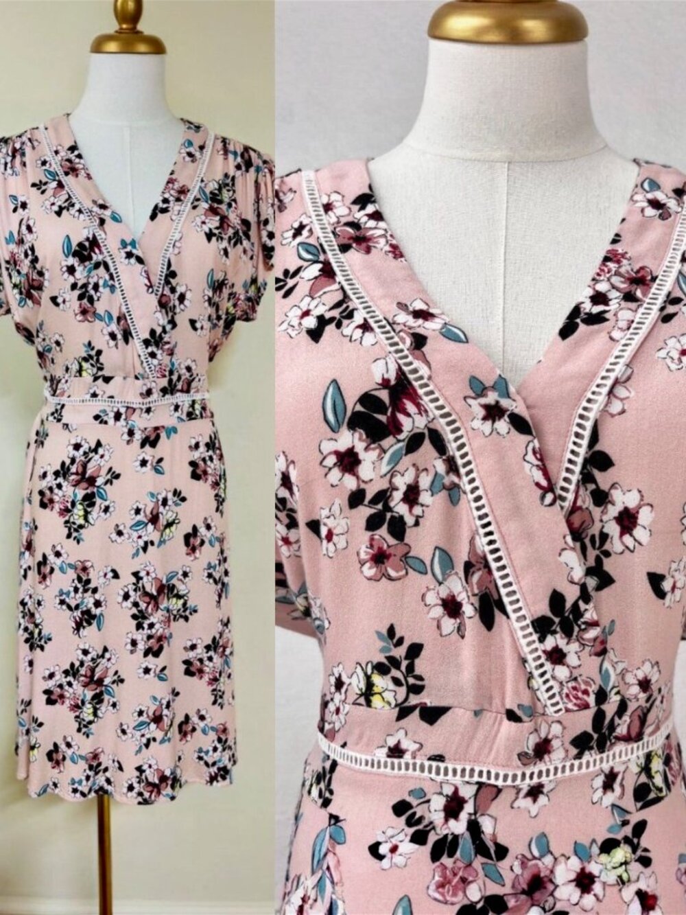 Suzanne Betro Light Pink Floral Short Sleeve Ladder Lace Trim Dress XL / Pin-Up - Picture 1 of 16
